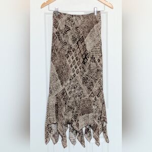 Women's (Small) Lightweight Elastic Waist Lined Boho Maxi Skirt w/Fringed Hem